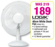 Logik 40cm White Desk Fan FD40-TX1