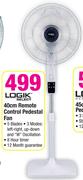 Logik 40cm Remote Control Pedestal Fan