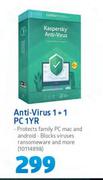 Kaspersky Anti Virus 1 + 1 PC 1YR