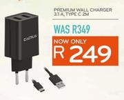Cactus Premium Wall Charger 3.1A, Type C 2M