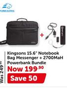 Kingsons 15.6" Notebook Bag Messenger+ 2700mAh Powerbank Bundle