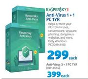 Kaspersky Anti-Virus 3 + 1 PC 1 YR-Each