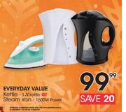 Everyday Value 1.7Ltr Kettle Or 1600W Power Steam Iron