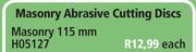 Masonry Abrasive Cutting Disc 115mm-Each
