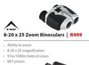 K-Way 8-20x25 Zoom Binoculars-Each