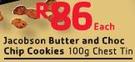 Jacobson Butter & Choc Chip Cookies-100G Chest Tin Each