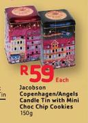 Jacobson Copenhagen/Angels Candle Tin With Mini Choc Chip Cookies-150G Each