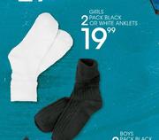 Girls 2 Pack Black Or White Anklets