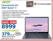 Acer Chromebook 514 AMD Ryzen 3-On Mobile Internet Silver 6GB Anytime Data