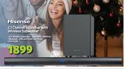 Hisense 2.1 Channel Soundbar With Wireless Subwoofer