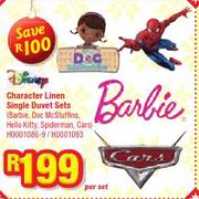 Disney character linen Single Duvet Sets (Barbie,Doc Mcstuffins,Hello Kitty,spiderman,cars)H00001086