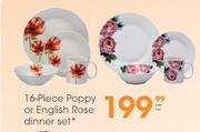 16-Piece Poppy Or English Rose Dinner Set-Per Set
