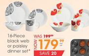 16-Piece Black Web Or Paisley Dinner Set-Per Set