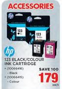 HP 123 Black/Colour Ink Cartridge-Each