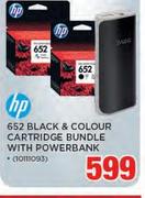 HP 652 Black & Colour Cartridge Bundle With Power Bank