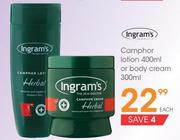 Ingram's Camphor Lotion-400ml Or Body Cream-300ml Each