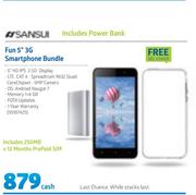 Sansui Fun 5" 3G Smartphone Bundle With Free Gel Cover & Power Bank