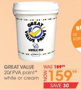 Great Value 20L PVA Paint White Or Cream Each