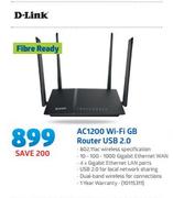 D-Link AC1200 WiFi GB Router USB 2.0