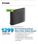 D-Link WiFi AC750 Dual band ADSL/VDSL Modem Router