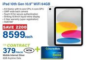 Apple iPad 10th Gen 10.9" WiFi 64GB-Each