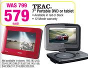 TEAC 7" Portable DVD Or Tablet-Each