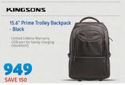 Kingsons 15.6" Prime Trolley Backpack Black