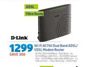 D-Link WiFi AC750 Dual band ADSL/VDSL Modem Router