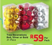Tree Decorations Red, Silver Or Gold-21-Piece Per Pack