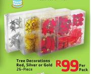 Tree Decorations Red, Silver Or Gold-26-Piece Per Pack