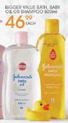 Johnson's Bigger Value Bath,Baby Oil Or Shampoo-500ml Each