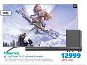 Hisense 65" UHD Smart TV + 2.1 Channel Soundbar