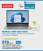 Lenovo Ideapad 1 AMD Gold 3150U-On A 10GB LTE Wireless Plan