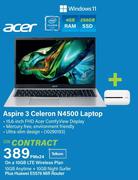 Acer Aspire 3 Celeron N4500 Laptop-On A 10GB LTE Wireless Plan