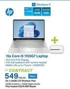 HP 15s Core i5 1155G7 Laptop-On A 20GB LTE Wireless Plan