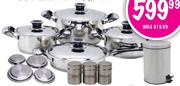 La Cuisine Stainless Steel Cookware Set-8Pcs./Stove Plate Cover-4Pcs./Stainless Steel Canister-3Pcs.