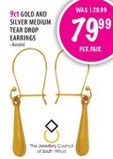 9ct Gold and Silver Medium Tear Drop Earrings-per pair