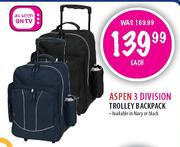 Aspen 3 Division Trolley Backpack-each