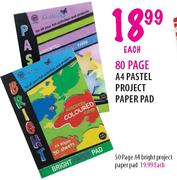 80 Page A4 Pastel Project Paper Pad-each