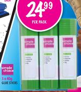 Simple Choice Glue Sticks-3 x 40g per pack