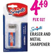 Scripto Eraser and Metal Sharpener-per set