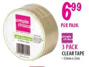 Simple Choice 3 Pack Clear Tape-12mm x 33m per pack