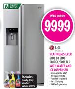 LG Platinum Silver Side by Side Fridge/Freezer with water and Ice Dispenser