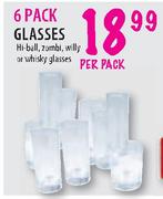 6 Pack Glasses-Hi Ball, Zombi, Willy or Whisky Glasses-per pack