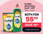 Sunlight Dishwashing Liquid 750ml + Refill 750ml-For Both