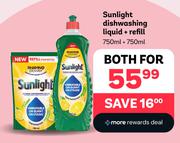 Sunlight Dishwashing Liquid 750ml + Refill 750ml-For Both