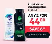 Prime Ladies Or Mens Body Lotion - Any 2 x 400ml.