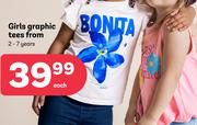 Girls Graphic Tees From 2-7 Years-Each