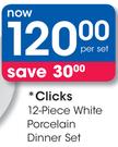 Clicks 12-Piece White Porcelain Dinner Set