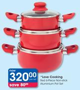 Love Cooking Red 6-Piece Non-Stick Aluminium Pot Set